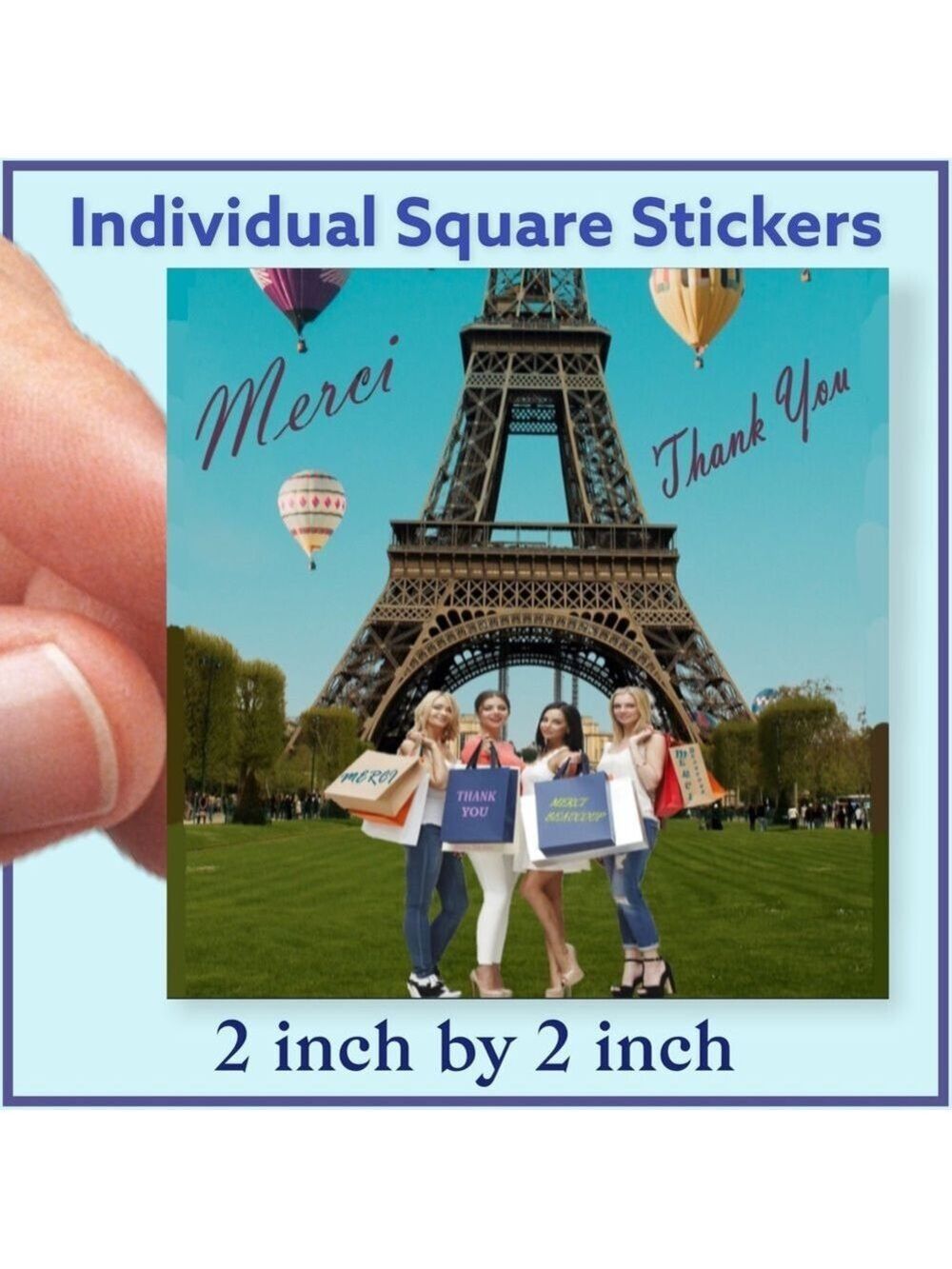 100 (2x2 Inch) Square Stickers, Eiffel Tower, Full Color, High Gloss, Thank You - Picture 2 of 3